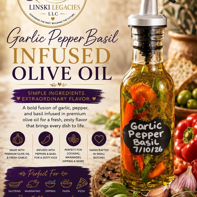 Garlic, Pepper, & Basil Infused Olive Oil